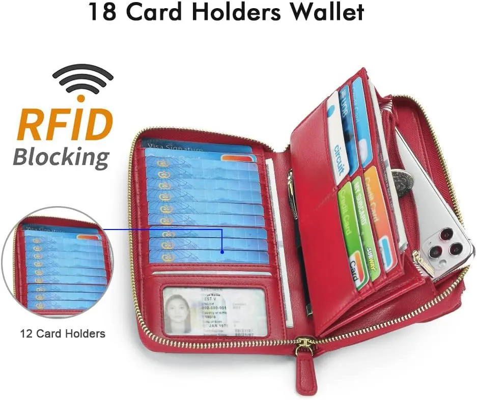 nuoku Wallets for Women Credit Card Slots with RFID Blocking Large Capacity Wristlet