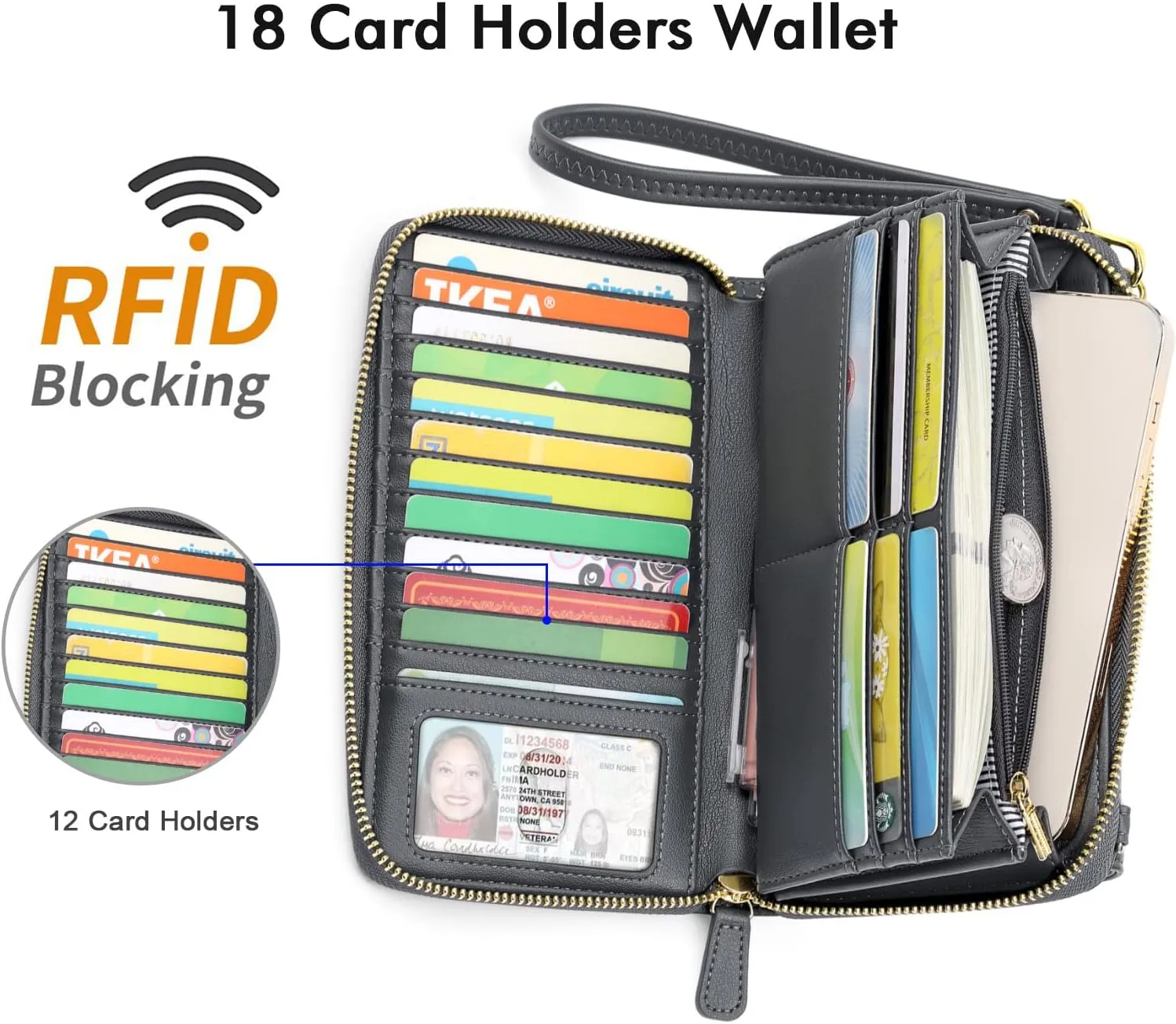 nuoku Wallets for Women Credit Card Slots with RFID Blocking Large Capacity Wristlet