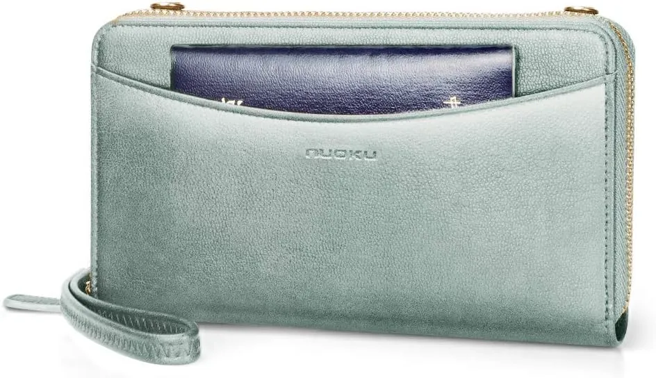 nuoku Womens RFID Wallet Purse Wristlet Crossbody Clutch with Zip Around 2 Strap