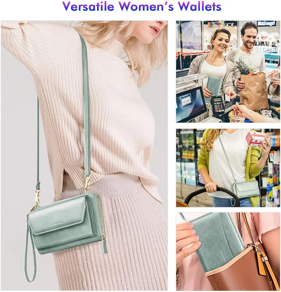 nuoku Womens RFID Wallet Purse Wristlet Crossbody Clutch with Zip Around 2 Strap