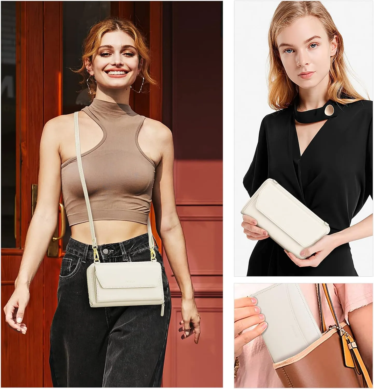 nuoku Womens RFID Wallet Purse Wristlet Crossbody Clutch with Zip Around 2 Strap