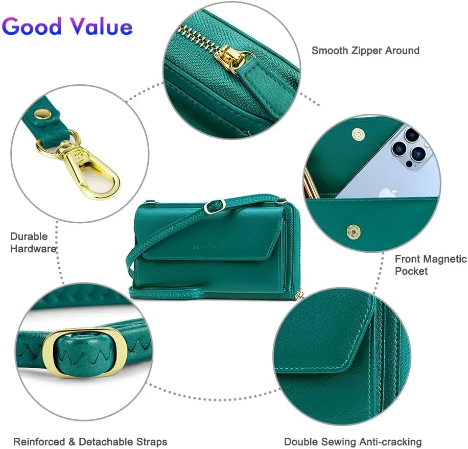nuoku Womens RFID Wallet Purse Wristlet Crossbody Clutch with Zip Around 2 Strap