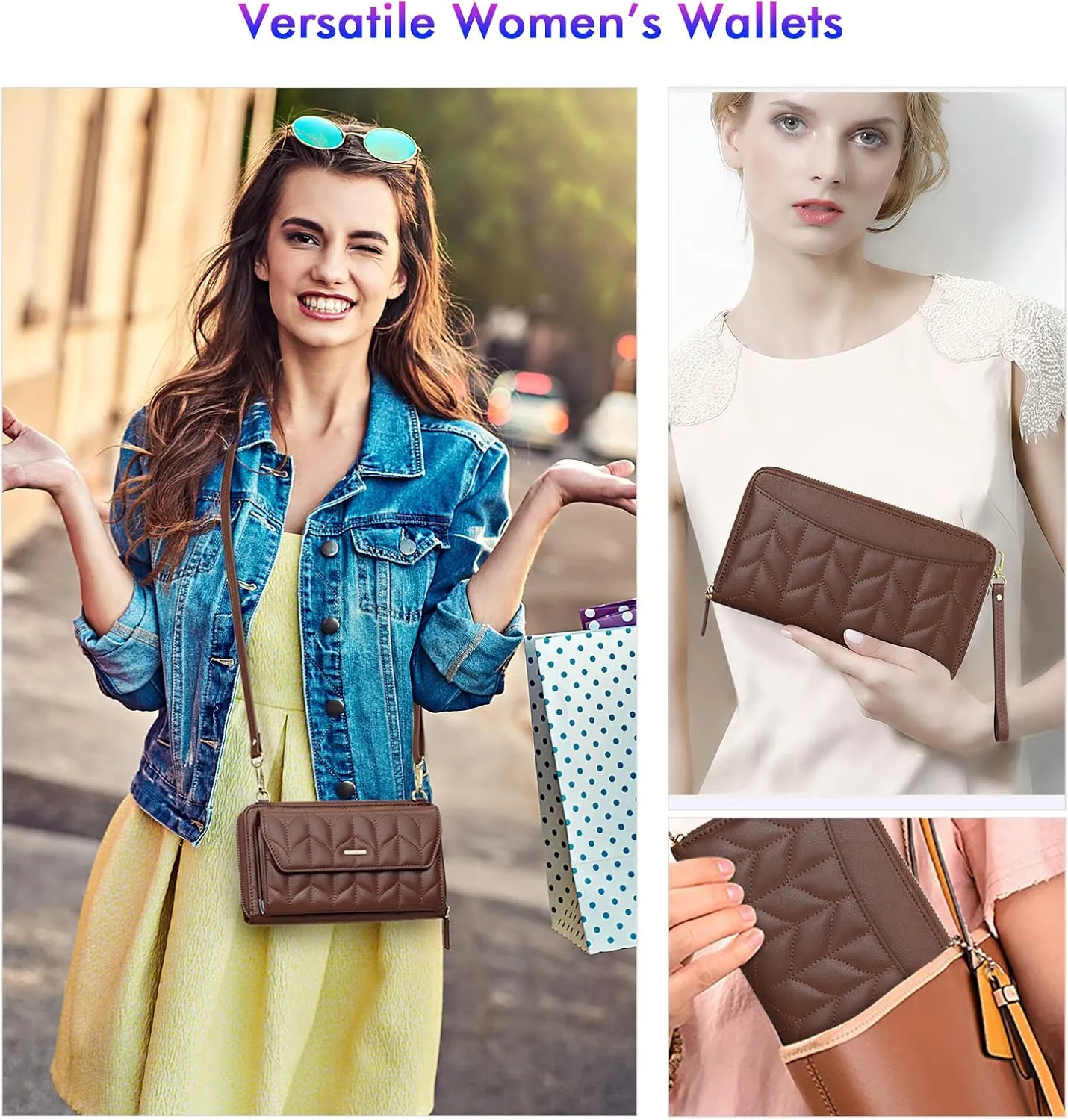 nuoku Womens RFID Wallet Purse Wristlet Crossbody Clutch with Zip Around 2 Strap