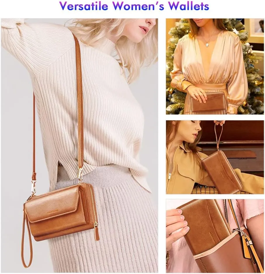 nuoku Womens RFID Wallet Purse Wristlet Crossbody Clutch with Zip Around 2 Strap