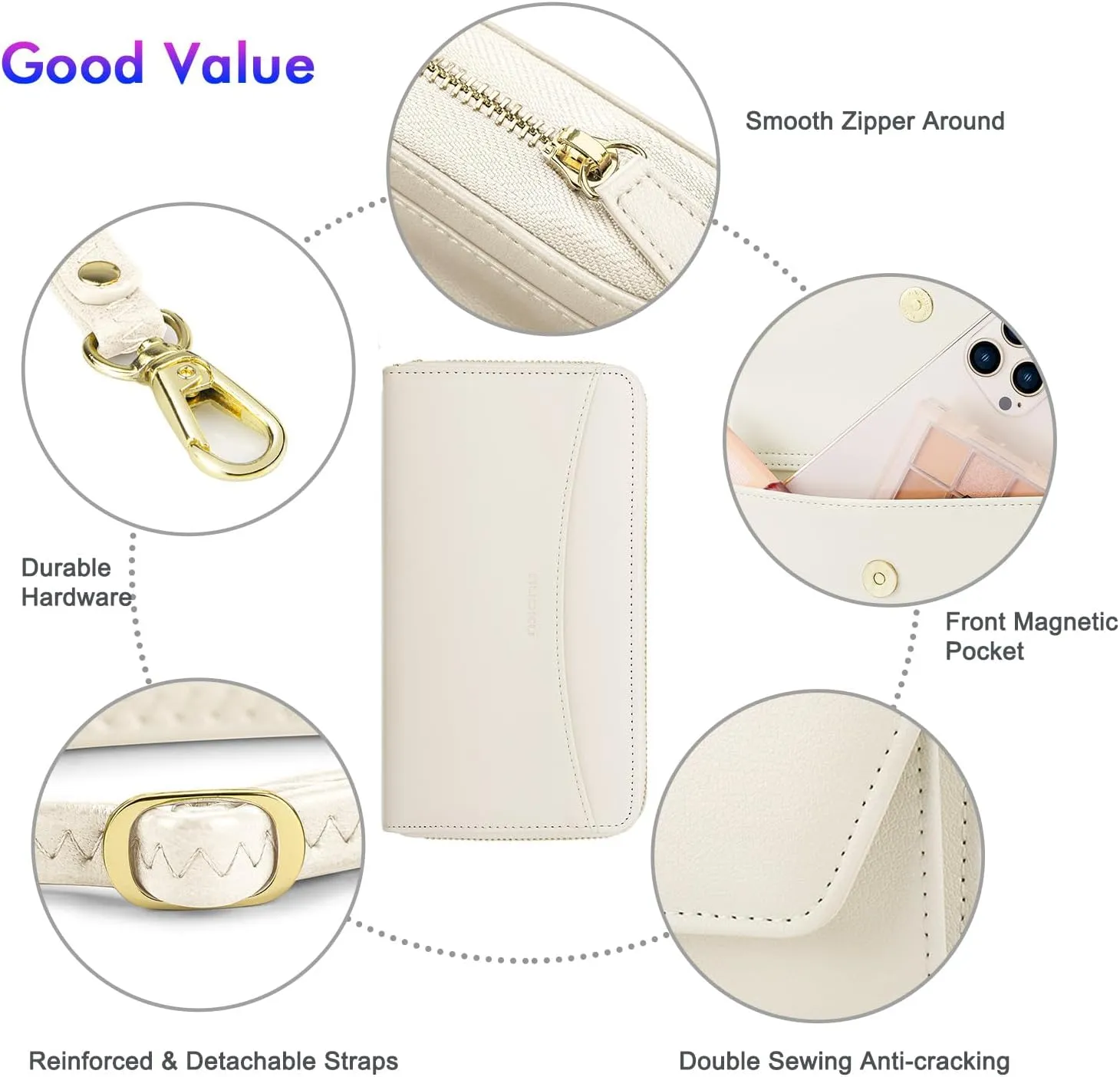nuoku Womens RFID Wallet Purse Wristlet Crossbody Clutch with Zip Around 2 Strap