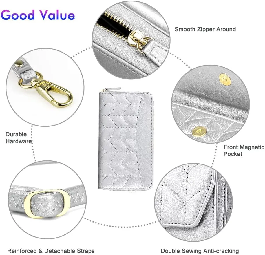 nuoku Womens RFID Wallet Purse Wristlet Crossbody Clutch with Zip Around 2 Strap