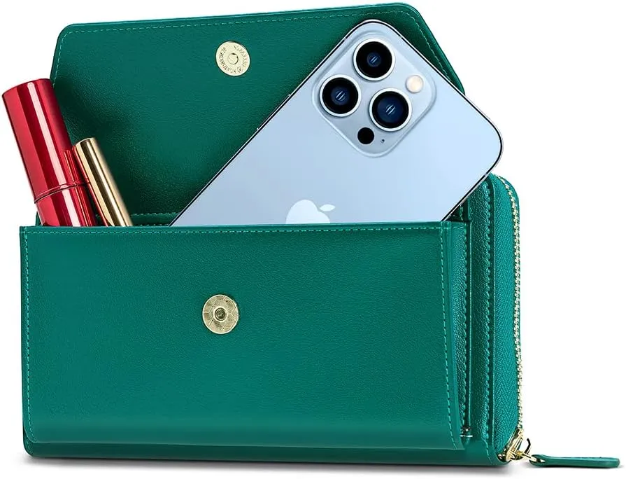 nuoku Womens RFID Wallet Purse Wristlet Crossbody Clutch with Zip Around 2 Strap