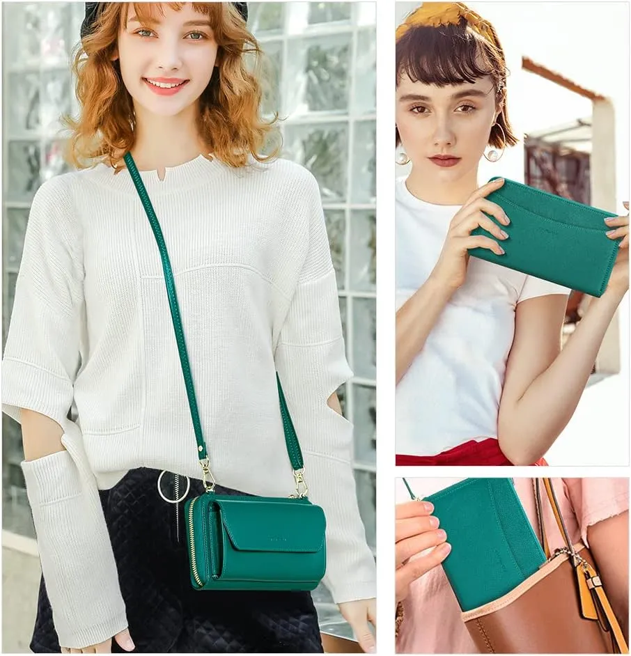 nuoku Womens RFID Wallet Purse Wristlet Crossbody Clutch with Zip Around 2 Strap