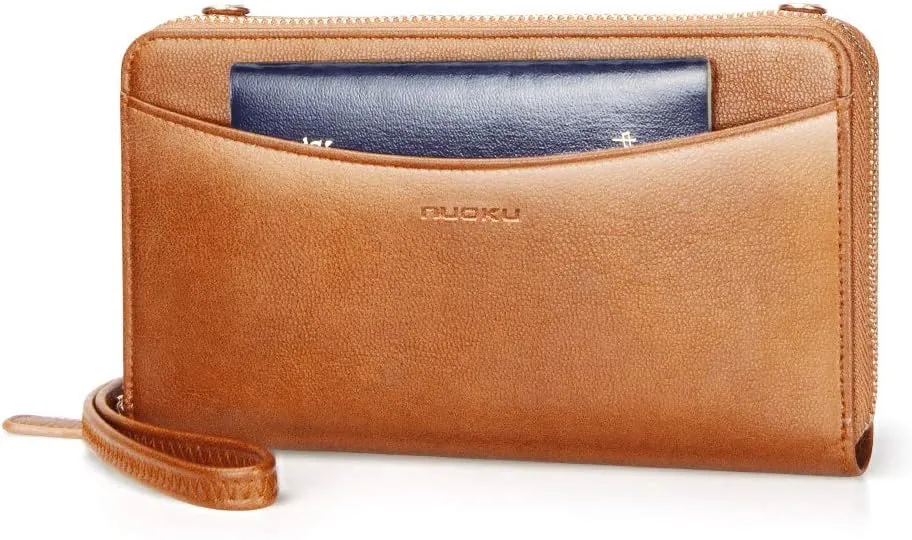 nuoku Womens RFID Wallet Purse Wristlet Crossbody Clutch with Zip Around 2 Strap
