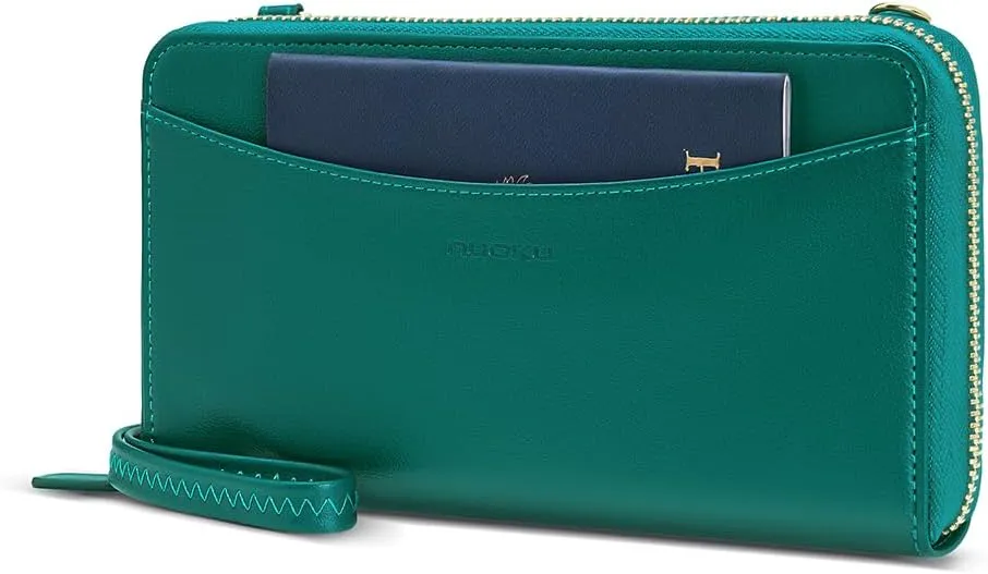 nuoku Womens RFID Wallet Purse Wristlet Crossbody Clutch with Zip Around 2 Strap