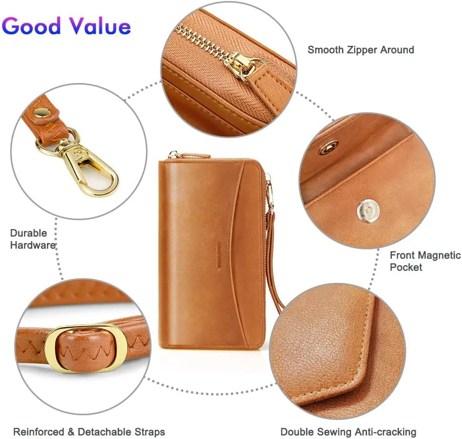 nuoku Womens RFID Wallet Purse Wristlet Crossbody Clutch with Zip Around 2 Strap