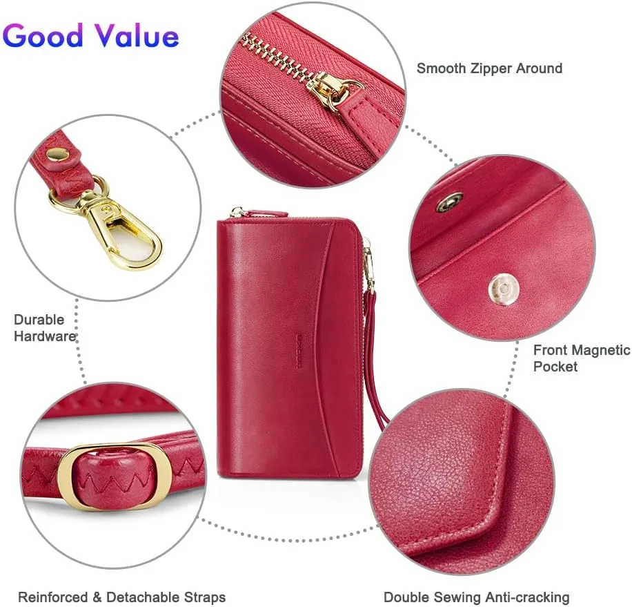 nuoku Womens RFID Wallet Purse Wristlet Crossbody Clutch with Zip Around 2 Strap