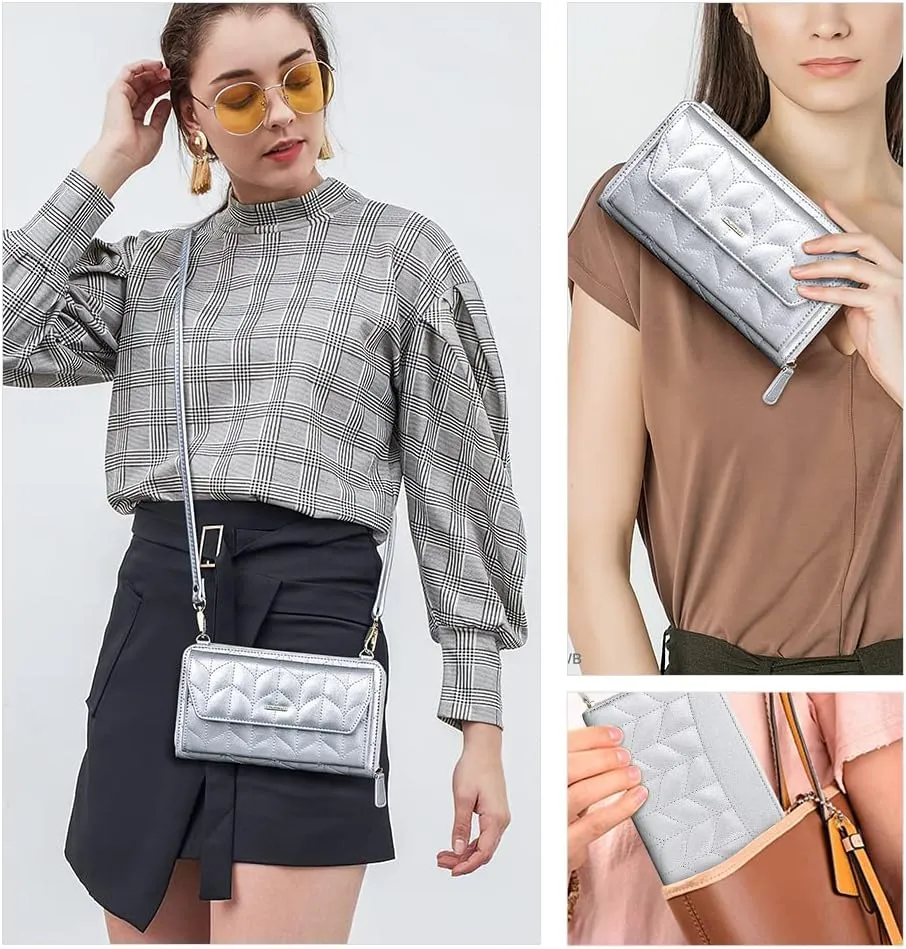 nuoku Womens RFID Wallet Purse Wristlet Crossbody Clutch with Zip Around 2 Strap