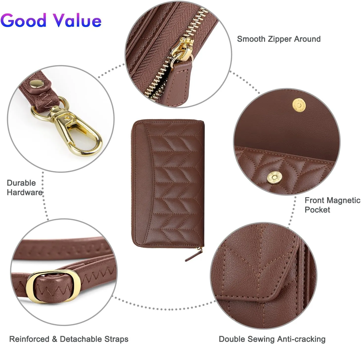 nuoku Womens RFID Wallet Purse Wristlet Crossbody Clutch with Zip Around 2 Strap