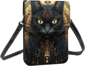 Occult cat ouija board mysterious black crossbody cell phone purse for womens lightweight small soft leather fashion travel wallet with adjustable strap