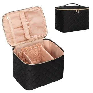 OCHEAL Makeup Bag,Large Travel Bag Organizer Cosmetic Bags for Women Washable Make Up Bag Makeup Organizer Case with Dividers - Large,Embossed Rhombus Black