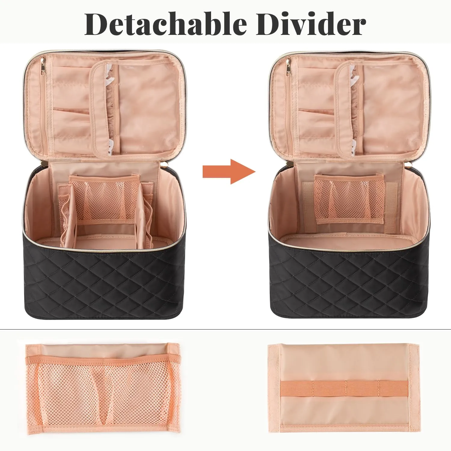 OCHEAL Makeup Bag,Large Travel Bag Organizer Cosmetic Bags for Women Washable Make Up Bag Makeup Organizer Case with Dividers - Large,Embossed Rhombus Black