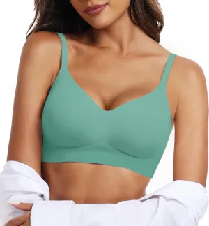 OEAK Womens Push Up Everyday Bras Comfortable Wireless Bralettes V Neck Seamless Bra Smooth Brassiere Wire Free Basic Bras