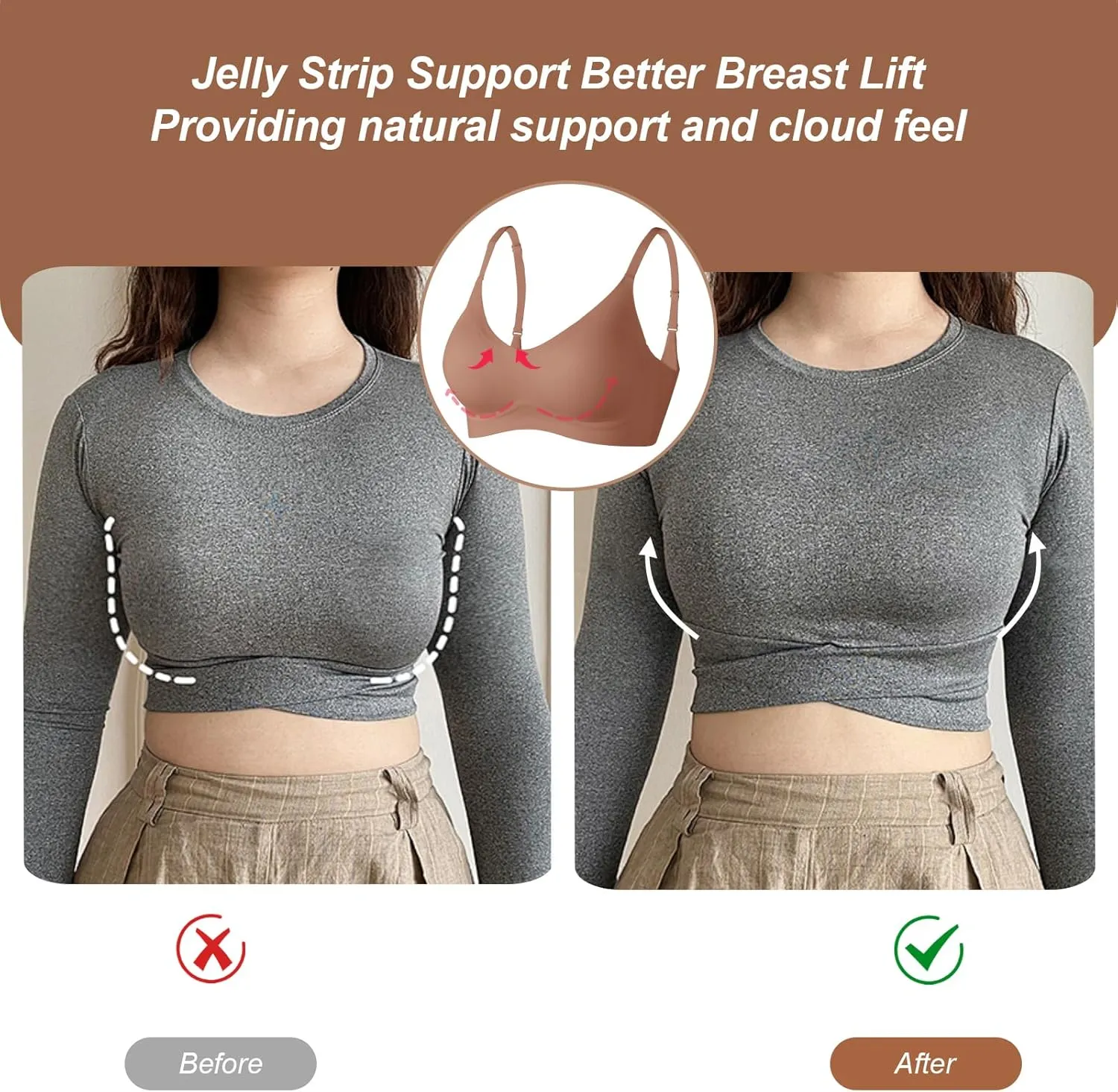 OEAK Womens Push Up Everyday Bras Comfortable Wireless Bralettes V Neck Seamless Bra Smooth Brassiere Wire Free Basic Bras