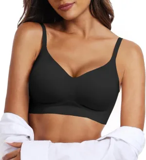 OEAK Womens Push Up Everyday Bras Comfortable Wireless Bralettes V Neck Seamless Bra Smooth Brassiere Wire Free Basic Bras