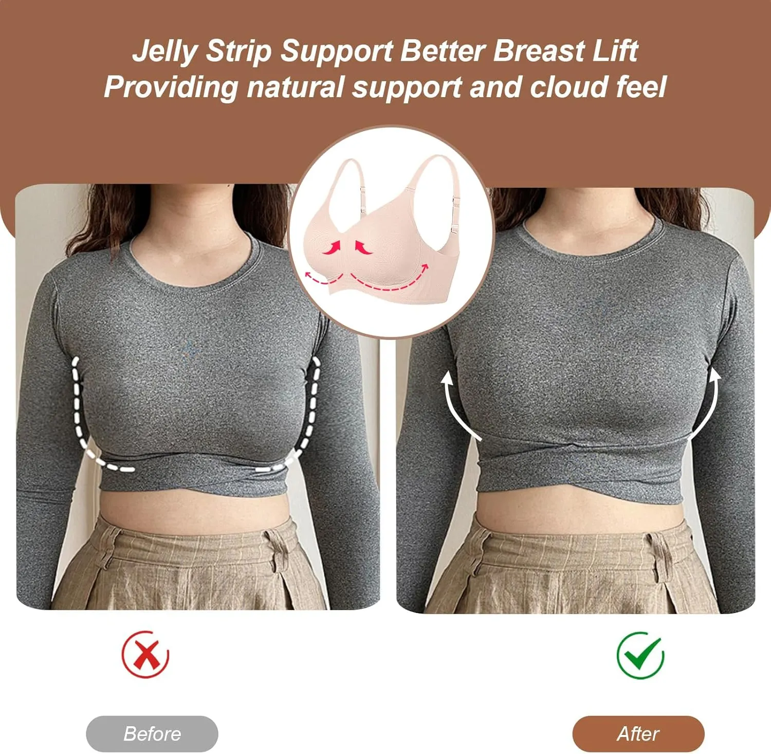 OEAK Womens Push Up Everyday Bras Comfortable Wireless Bralettes V Neck Seamless Bra Smooth Brassiere Wire Free Basic Bras