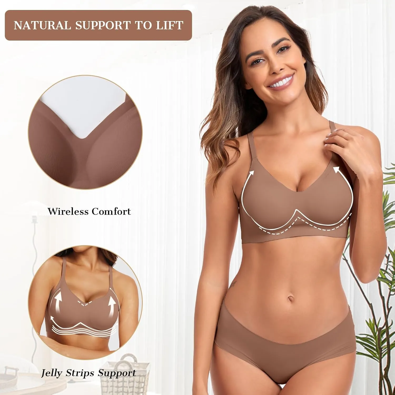 OEAK Womens Push Up Everyday Bras Comfortable Wireless Bralettes V Neck Seamless Bra Smooth Brassiere Wire Free Basic Bras