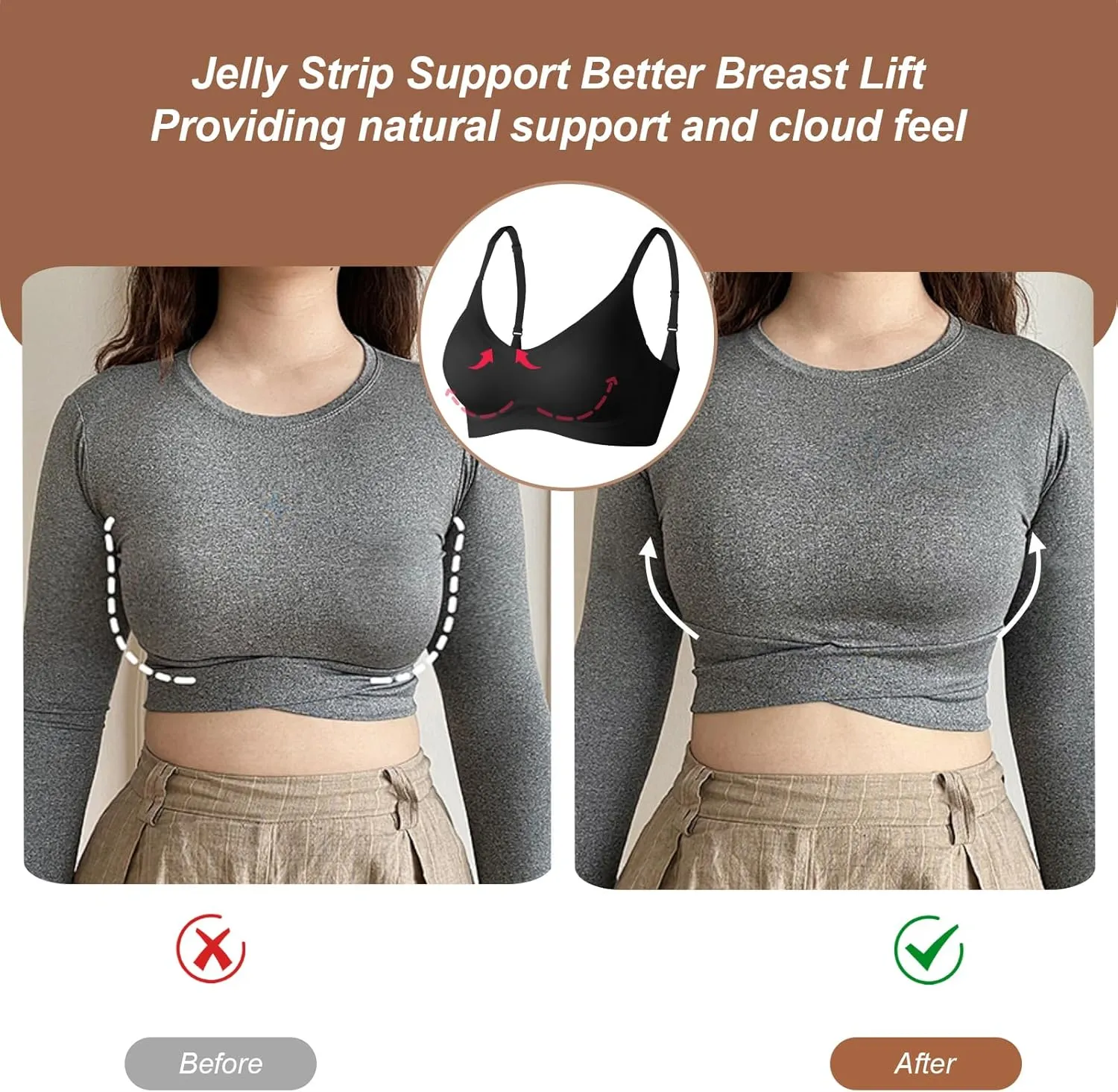 OEAK Womens Push Up Everyday Bras Comfortable Wireless Bralettes V Neck Seamless Bra Smooth Brassiere Wire Free Basic Bras