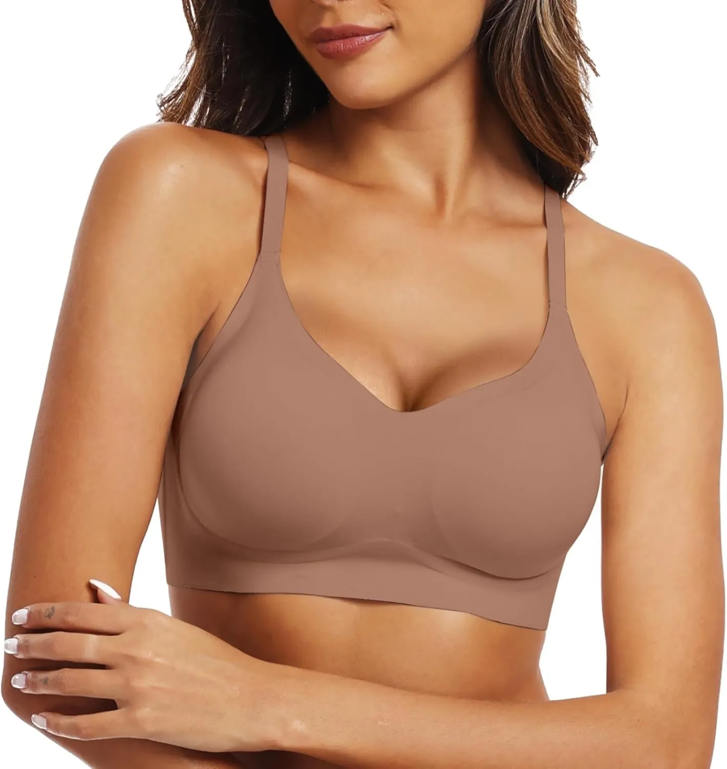 OEAK Womens Push Up Everyday Bras Comfortable Wireless Bralettes V Neck Seamless Bra Smooth Brassiere Wire Free Basic Bras