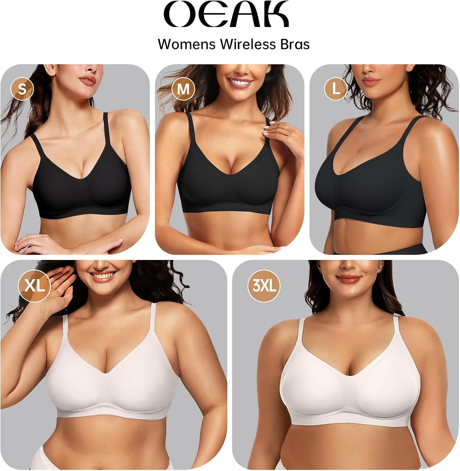 OEAK Womens Push Up Everyday Bras Comfortable Wireless Bralettes V Neck Seamless Bra Smooth Brassiere Wire Free Basic Bras