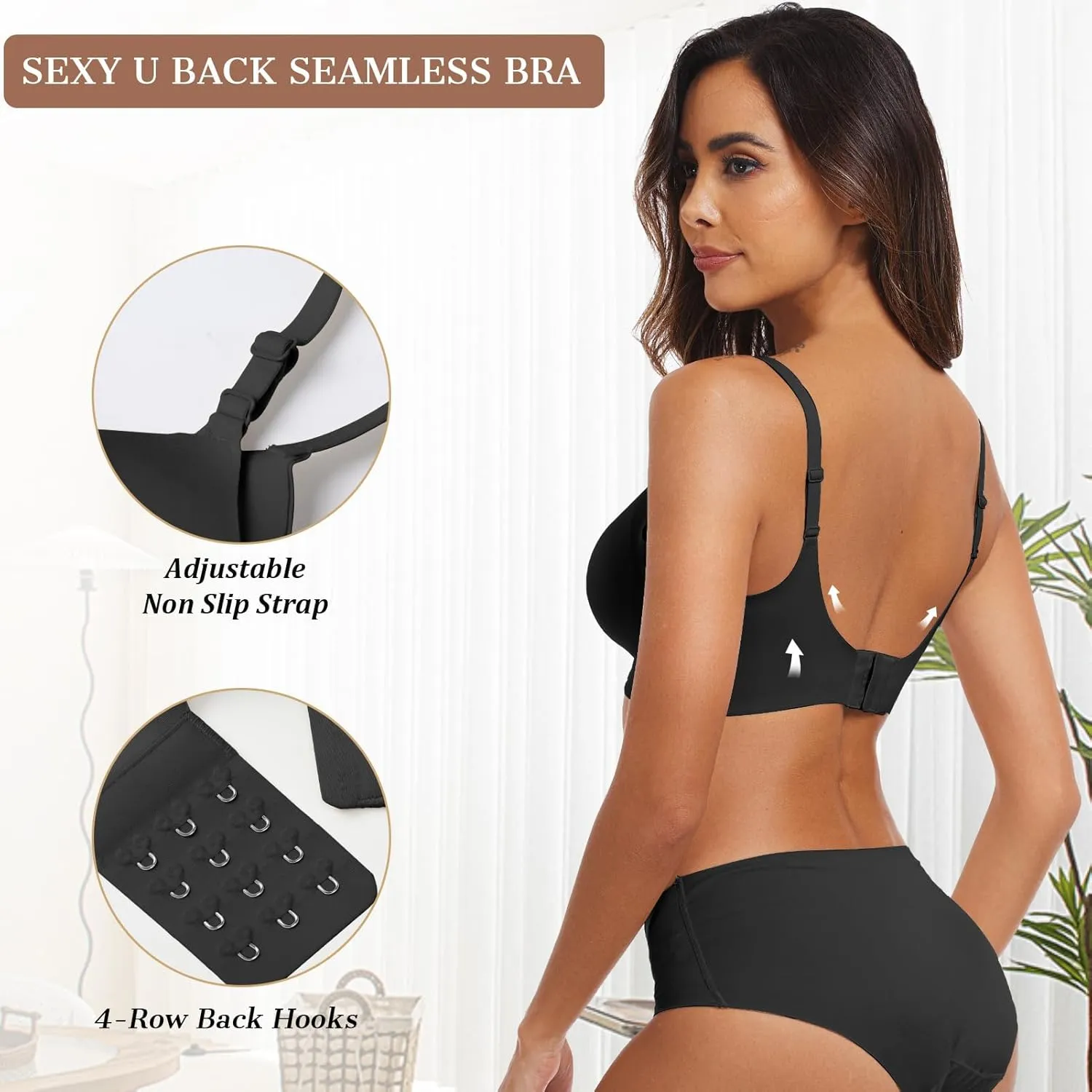 OEAK Womens Push Up Everyday Bras Comfortable Wireless Bralettes V Neck Seamless Bra Smooth Brassiere Wire Free Basic Bras