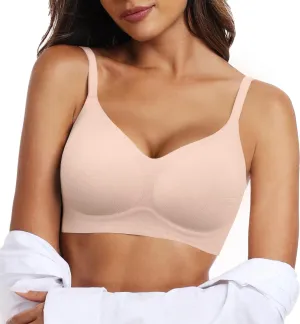 OEAK Womens Push Up Everyday Bras Comfortable Wireless Bralettes V Neck Seamless Bra Smooth Brassiere Wire Free Basic Bras