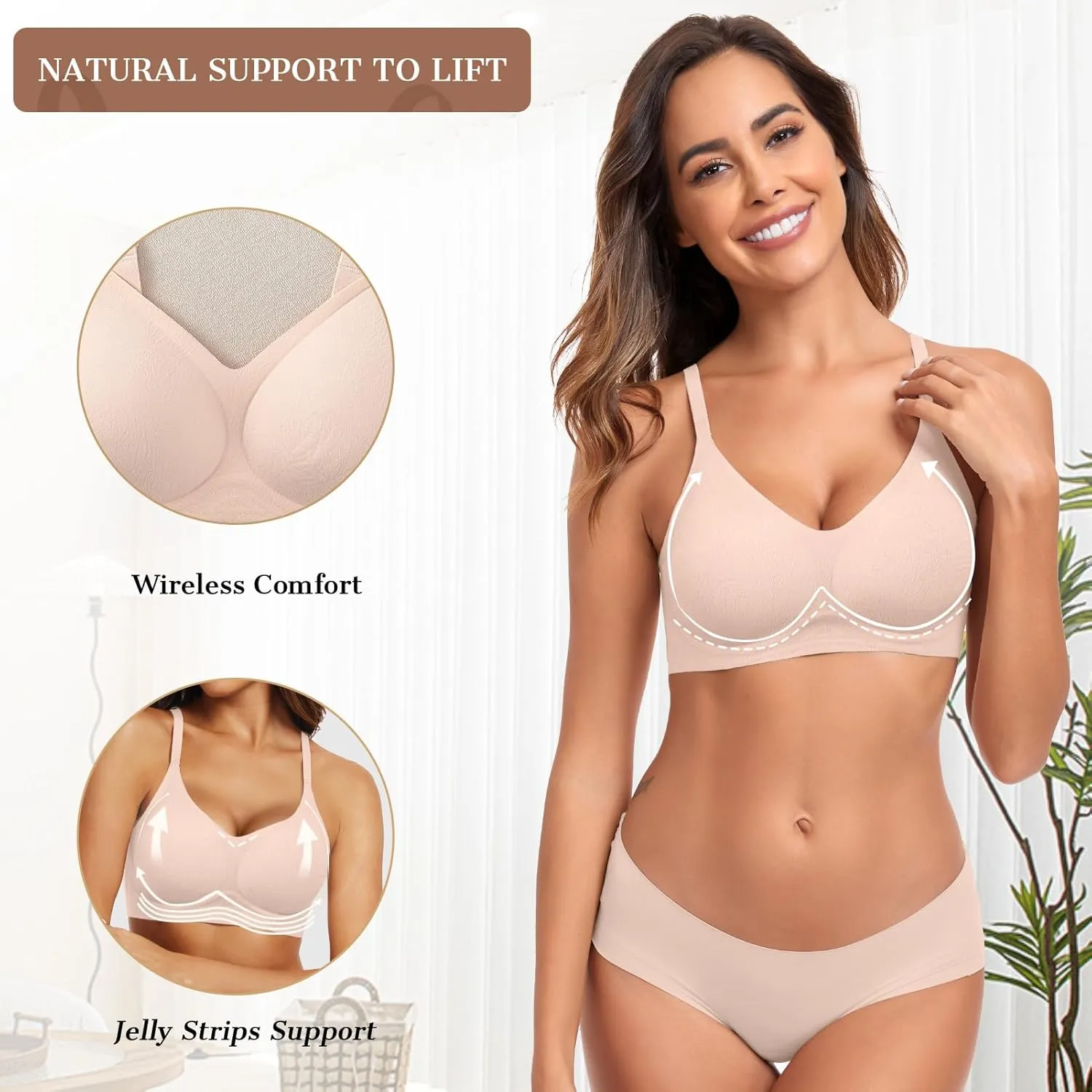 OEAK Womens Push Up Everyday Bras Comfortable Wireless Bralettes V Neck Seamless Bra Smooth Brassiere Wire Free Basic Bras
