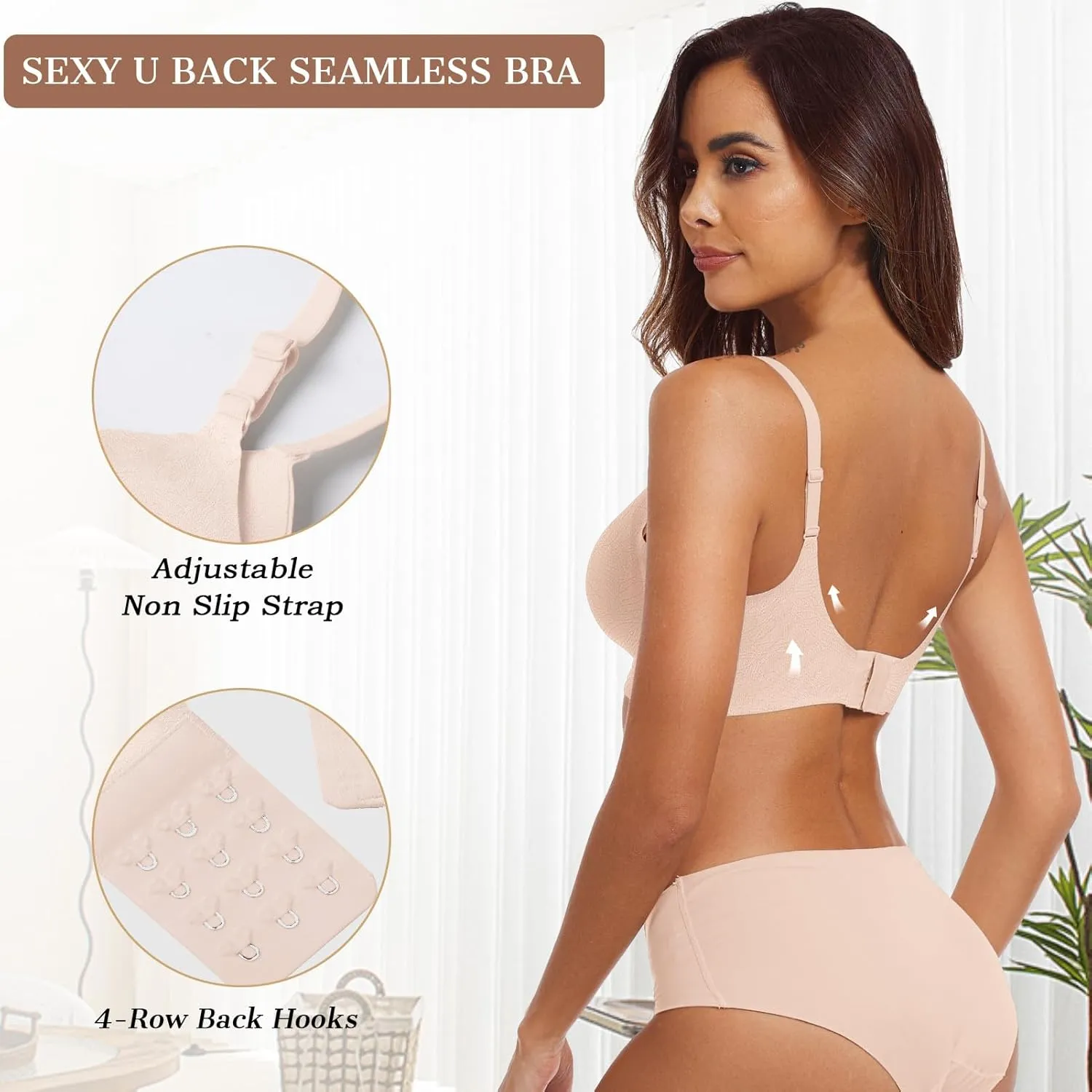 OEAK Womens Push Up Everyday Bras Comfortable Wireless Bralettes V Neck Seamless Bra Smooth Brassiere Wire Free Basic Bras