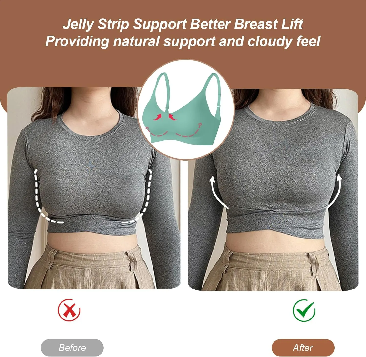 OEAK Womens Push Up Everyday Bras Comfortable Wireless Bralettes V Neck Seamless Bra Smooth Brassiere Wire Free Basic Bras
