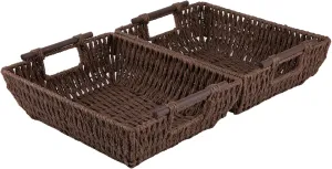 OIAHOMY Storage Baskets, Paper Rope Wicker Organizers with Wooden Handles, Baskets for Organizing, 2-Pack, Brown