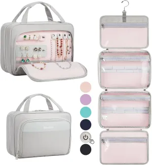 OlarHike Travel Toiletry Hanging Bag Waterproof Bags, Makeup, Toiletries, Jewelry, Travel Essentials 3 in 1 Packing Organizers, Cosmetic Full-Sized Container, Large Capacity for Women Grey