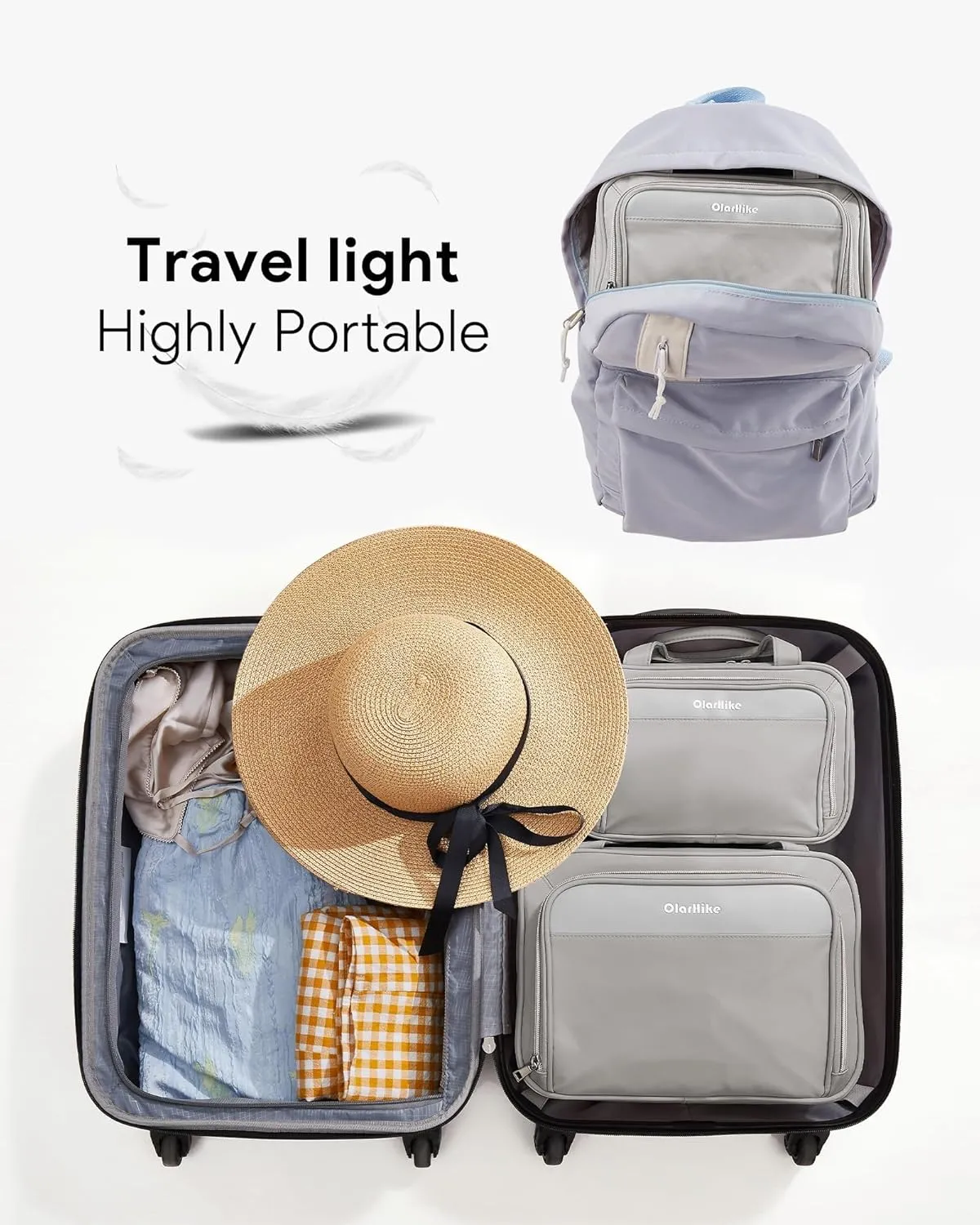 OlarHike Travel Toiletry Hanging Bag Waterproof Bags, Makeup, Toiletries, Jewelry, Travel Essentials 3 in 1 Packing Organizers, Cosmetic Full-Sized Container, Large Capacity for Women Grey