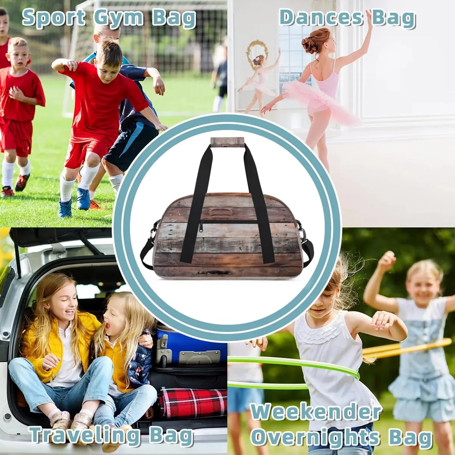 Old Barn Door Wooden Theme Small Gym Bag 18 inch Carry On Duffel Bag for Weekender Travel Sports Workout Yoga Gymnastics Dance Ballet