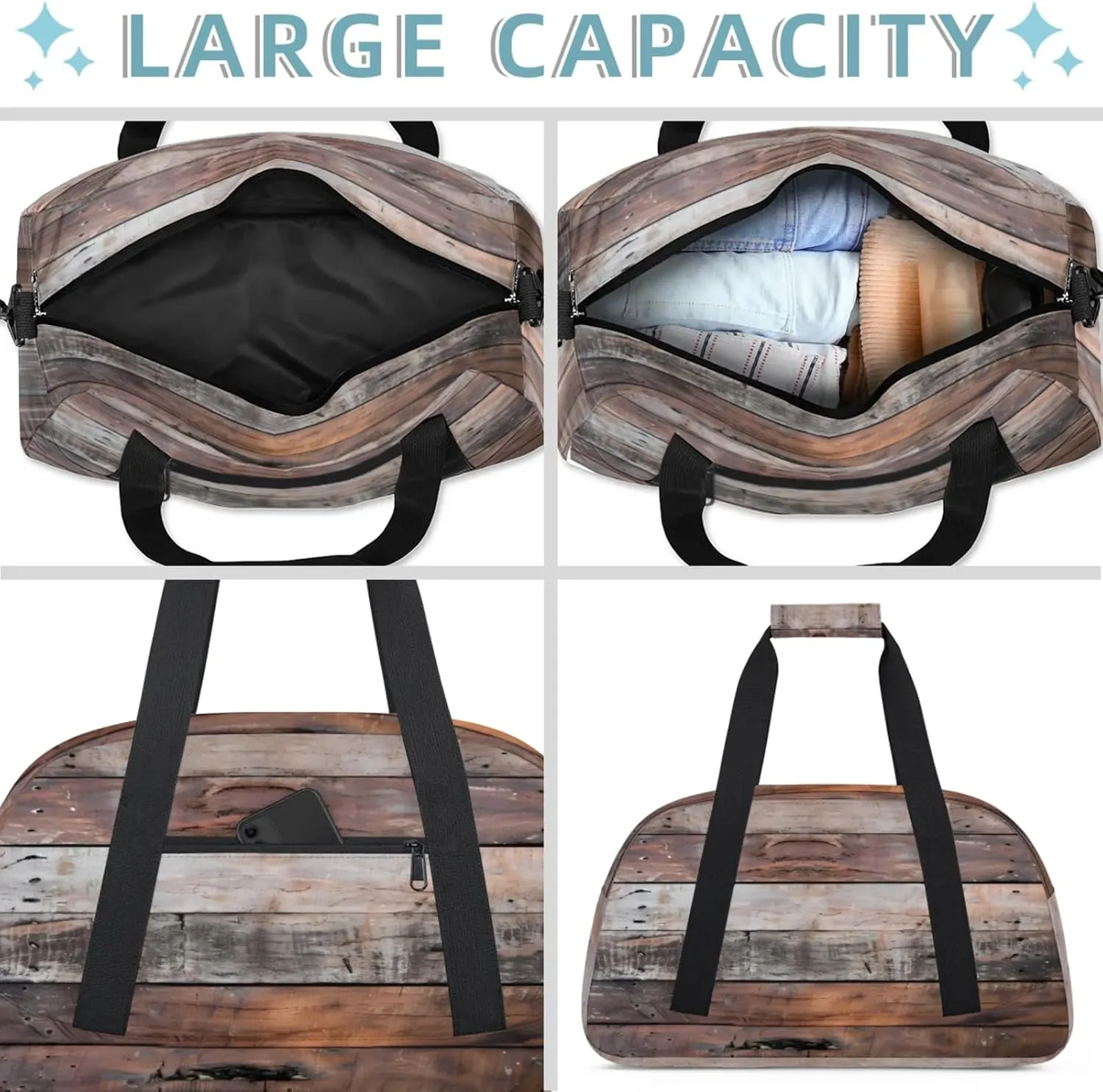 Old Barn Door Wooden Theme Small Gym Bag 18 inch Carry On Duffel Bag for Weekender Travel Sports Workout Yoga Gymnastics Dance Ballet