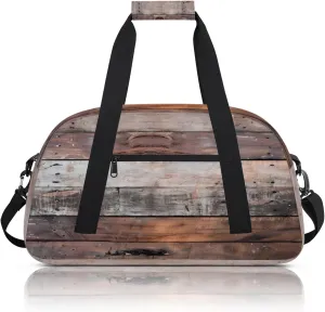 Old Barn Door Wooden Theme Small Gym Bag 18 inch Carry On Duffel Bag for Weekender Travel Sports Workout Yoga Gymnastics Dance Ballet