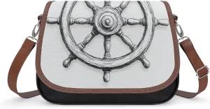 Old Wooden Ship's Wheel Crossbody Bag Leather Crossbody Bag