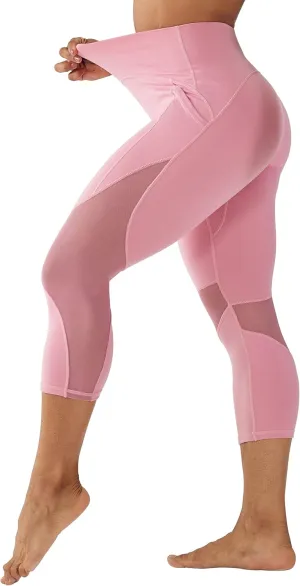 ONGASOFT High Waisted Yoga Pants for Women Running Workout Mesh Leggings Side Pockets Squat Proof Tummy Control