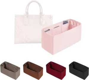 Onthego Inner Bags, Handbag Organizer Compatible with LV Onthego PM Bag, Purse Organizer Insert for Women with Silky Satin (Pink)