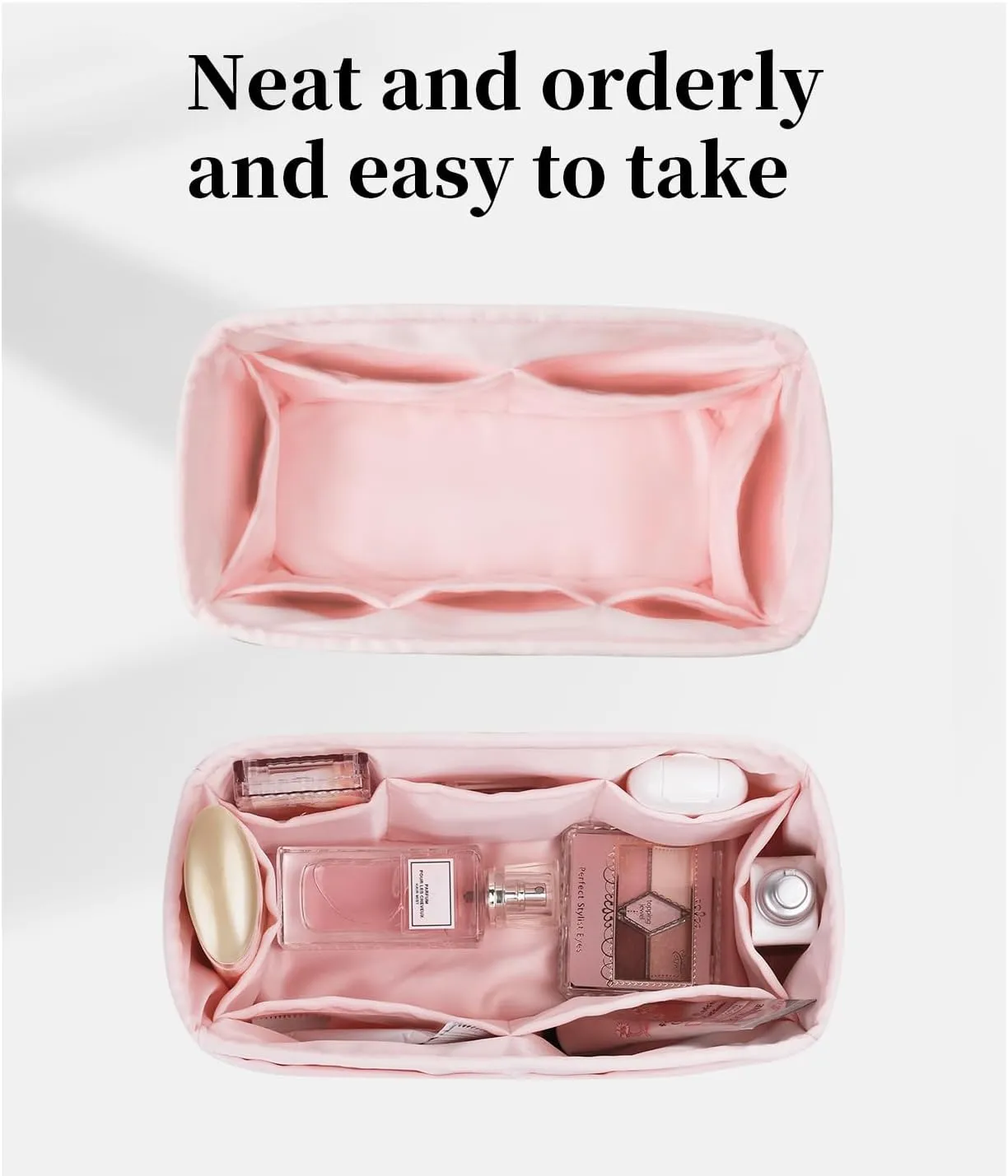 Onthego Inner Bags, Handbag Organizer Compatible with LV Onthego PM Bag, Purse Organizer Insert for Women with Silky Satin (Pink)