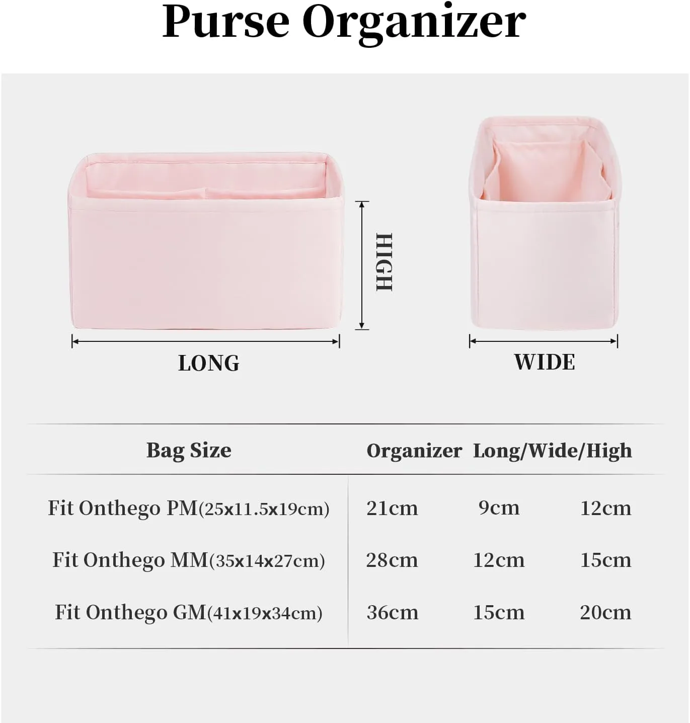 Onthego Inner Bags, Handbag Organizer Compatible with LV Onthego PM Bag, Purse Organizer Insert for Women with Silky Satin (Pink)