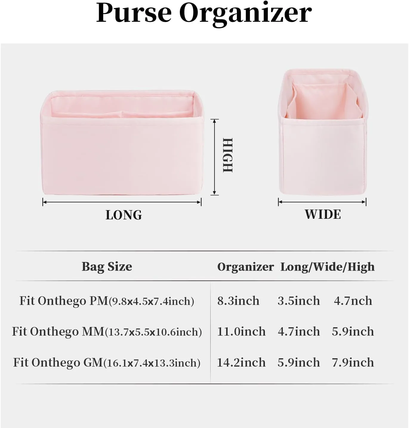 Onthego Inner Bags, Handbag Organizer Compatible with LV Onthego PM Bag, Purse Organizer Insert for Women with Silky Satin (Pink)