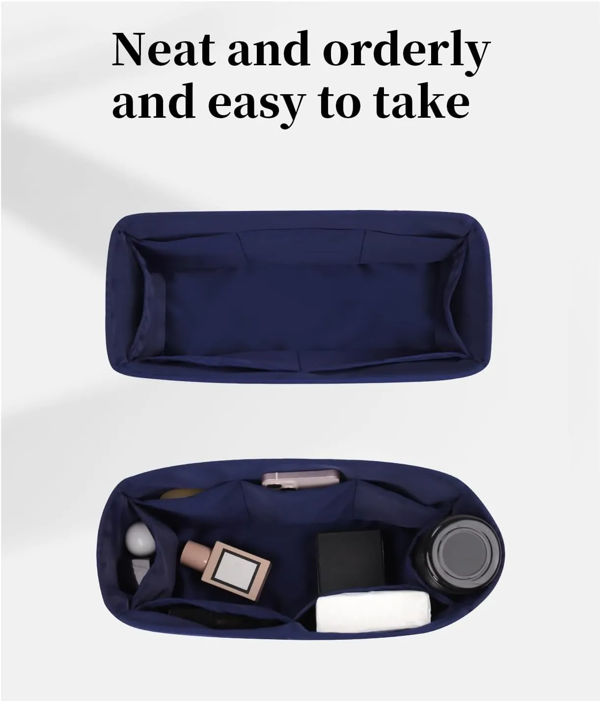 Organizer for Dior Book Tote Large, Silky Satin Purse Insert with Multiple Pockets for Storage, Lightweight Shaper for Daily Use (Blue Nuit, Booktote Large)