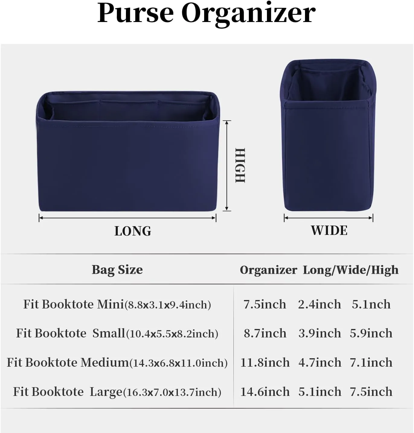 Organizer for Dior Book Tote Large, Silky Satin Purse Insert with Multiple Pockets for Storage, Lightweight Shaper for Daily Use (Blue Nuit, Booktote Large)