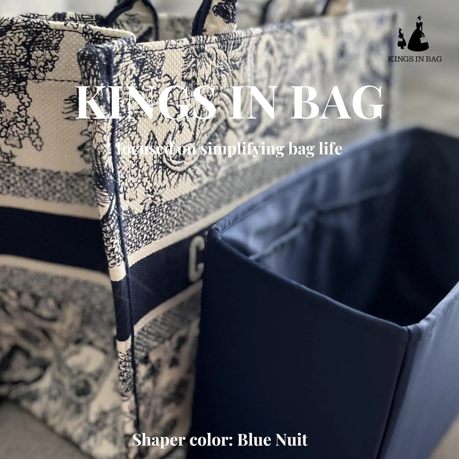 Organizer for Dior Book Tote Large, Silky Satin Purse Insert with Multiple Pockets for Storage, Lightweight Shaper for Daily Use (Blue Nuit, Booktote Large)