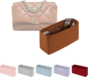 Organizer for Purse Bags, Tote HandBags Organizer with Silky Satin Compatible with Chanel 19 Jumbo, Lightweight Inner Bag for Luxury Bags (Caramel, Jumbo30)